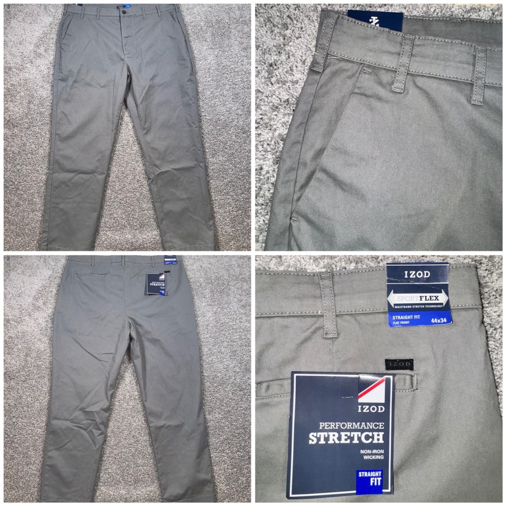 IZOD Performance Stretch Straight Fit Pants Mens Gray 44x34 NEW